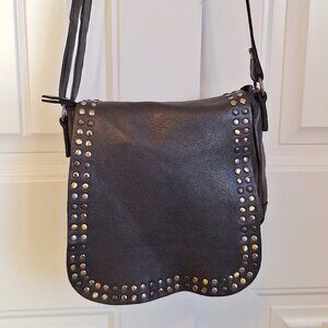 Latico Black Leather Studded Crossbody Flap Bag